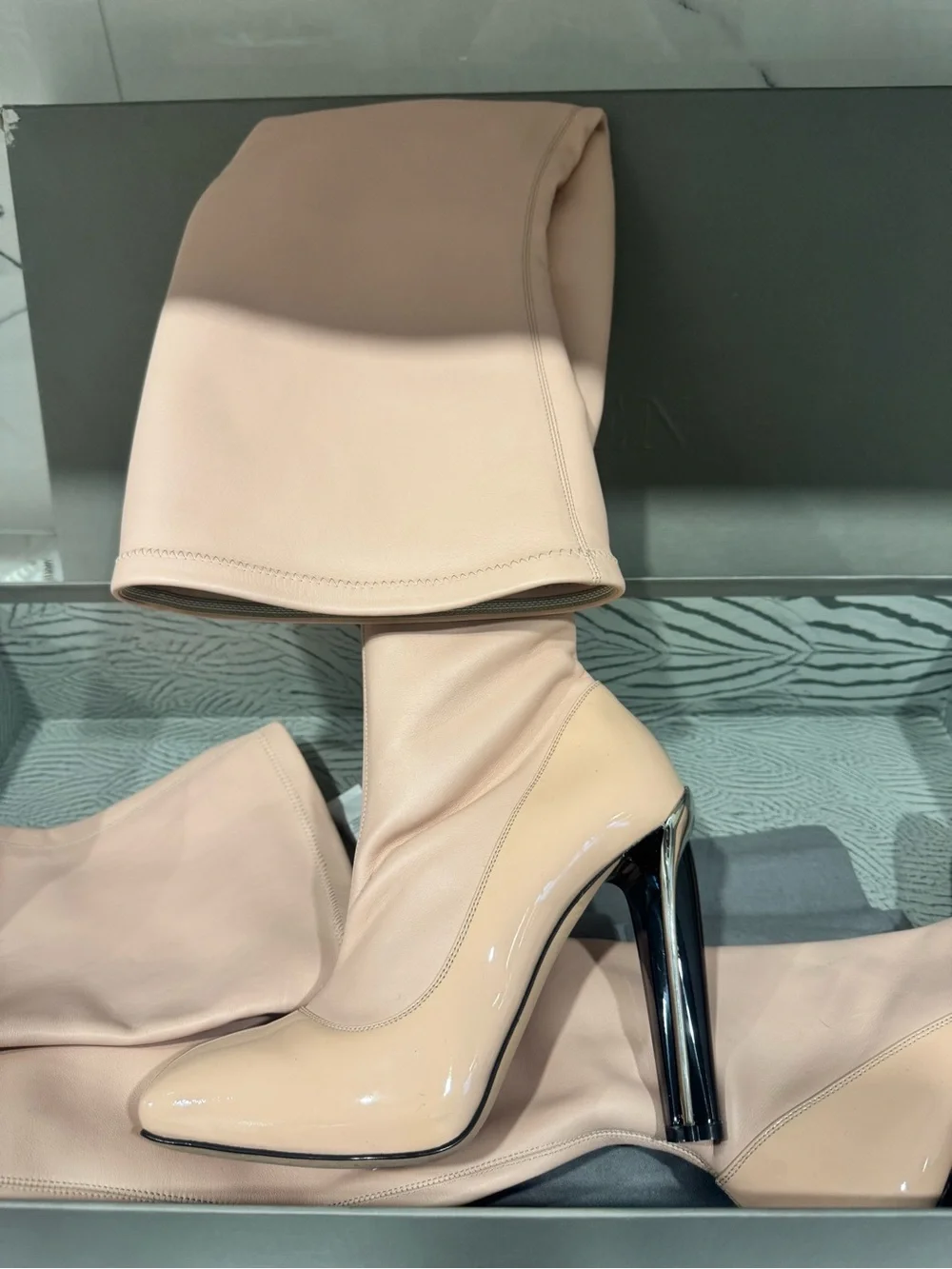 Alexander McQueen Blush Pink Over-the-Knee Leather Boots